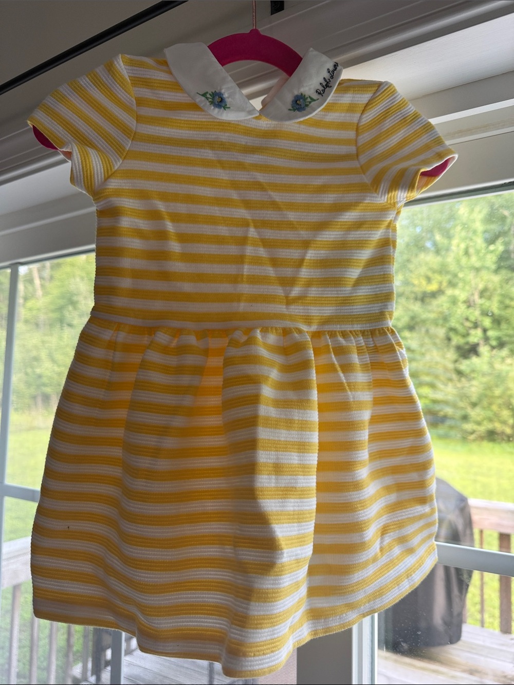 Polo by Ralph Lauren Yellow and White Striped Knit Dress with Embroidered Collar